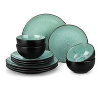 vancasso Bubble Plates and Bowls Sets - 12 Piece Dinnerware Sets Service for 4, Reactive Glaze Stoneware Tableware Set, Microwave, Dishwasher, Oven Safe (Green)