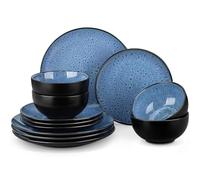 vancasso Bubble Plates and Bowls Sets - 12 Piece Dinnerware Sets Service for 4, Reactive Glaze Stoneware Tableware Set, Microwave, Dishwasher, Oven Safe (Blue)