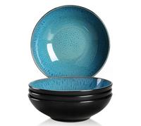 vancasso Bubble Stoneware Wide and Deep Pasta Bowl Set, 4-Piece Reactive Glaze Green Soup Plate, 8.2in Soup Bowl Large Bowl. 950ml/32oz