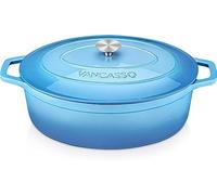 vancasso Casserole Dish, 37cm Oval Cast Iron Dutch Oven with Dual Handles and Lid, 8 Liters Naturally Non-Stick Enamelled Coated Cast Iron Pot Suitable for All Stovetops Compatible - Blue