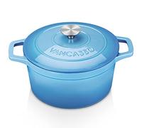 vancasso Cast Iron Pot, 24cm/4 Liters Blue Round Naturally Non-Stick Dutch Oven Cast Iron, with Stainless Steel Knob Lid Heavy Duty Enameled Casserole Dish for All Stovetops Compatible