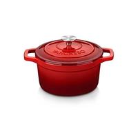 vancasso Cast Iron Pot, 2L Red Naturally Non-Stick Enameled Dutch Oven Cookware, with Stainless Steel Knob Lid Cast Iron Casserole for Steam Braise Bake Broil Saute Simmer Roast - 20cm
