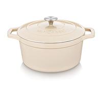 Vancasso Cast Iron Pot, 5 Liters Cream Round Casserole With Stainless Steel Knob Lid - Enameled Dutch Oven for All Hob Types, 26cm