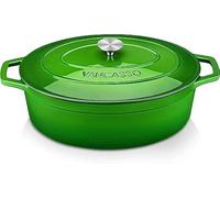 vancasso Cast Iron Pot, 8 Liters Green Oval Enamelled Casserole Dish with Double Loop Handle, Naturally Non-Stick Cast Iron Dutch Oven for Home Baking, Braiser, Cooking - 37cm