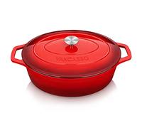 vancasso Cast Iron Pot, 8 Liters Oval Enamelled Dutch Oven with Lid, Naturally Non-Stick Slow Cook Cast Iron Casserole Pot, Graduated Red Exterior with Cream Interior - 37cm