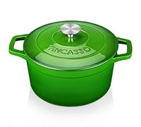 vancasso Cast Iron Pot with Lid, 4 Liters Green Enamelled Casserole Dish with Double Loop Handle, Naturally Non-Stick Cast Iron Dutch Oven for Home Baking, Braiser, Cooking - 24cm