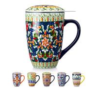 vancasso Ceramic Tea Cup with Stainless Steel Infuser & Lid, 530ml Large Tea Mug for Loose Leaf Tea, Heat Retaining, Microwave & Dishwasher Safe - Sage Floral