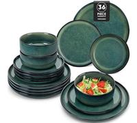 vancasso Crockery Set for 12 People, Starry 36 Piece Dinner Plates Set, Include Ceramic Dinner Plates, Dessert Plates and Cereal Bowl, Dishwasher and Microwave Safe, Vintage Green