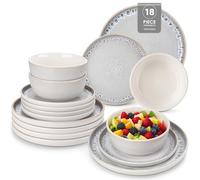 vancasso Crockery Sets for 6 People, 18-Piece Reactive Glaze Plates and Bowls Set, Mediterranean Style Dinnerware Set, Dishwasher & Microwave Safe Dinner Sets, Grey