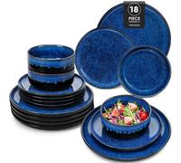 vancasso Dinner Set, Starry Plates and Bowls Set for 6, 18 Piece Reactive Glaze Blue Plate Set for Kitchen, Include Dinner Plates, Dessert Plates and