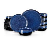 vancasso Dinner Set, Starry Plates and Bowls Set for 6, 18 Piece Reactive Glaze Blue Plate Set for Kitchen, Include Dinner Plates, Dessert Plates and Cereal Bowl, Dishwasher and Microwave Safe