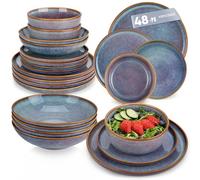 vancasso Dinner Sets for 12 People, 48-Piece Stoneware Crockery Set, Mediterranean Style Reactive Glaze Dinnerware Sets with Dinner Plates/Dessert Plate/Cereal Bowls/Pasta Bowls, Lavender Blue