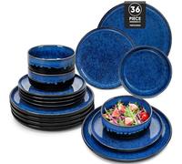 vancasso Dinner Sets for 12 People, Starry Reactive Glaze Blue Crockery Set, Ceramic Plates and Bowls Sets Include Large Dinner Plates, Dessert Plates, and Cereal Bowls Set