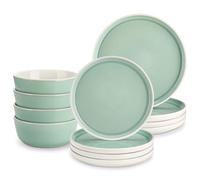 vancasso ELBA 12 Piece Dinner Set for 4, Durable Stoneware Plates and Bowls for Everyday Meals, Green Reactive Glaze Set with Dinner Plates, Dessert Plates & Cereal Bowls, Microwave & Dishwasher Safe
