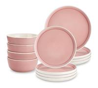 vancasso ELBA 12 Piece Dinner Set for 4, Durable Stoneware Plates and Bowls for Everyday Meals, Pink Reactive Glaze Set with Dinner Plates, Dessert Plates & Cereal Bowls, Microwave & Dishwasher Safe