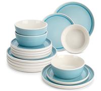 vancasso ELBA 18 Piece Dinner Set for 6, Durable Stoneware Plates and Bowls for Everyday Meals, Blue Reactive Glaze Set with Dinner Plates, Dessert Plates & Cereal Bowls, Microwave & Dishwasher Safe