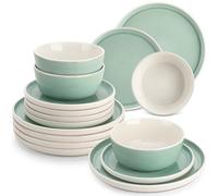 vancasso ELBA 18 Piece Dinner Set for 6, Durable Stoneware Plates and Bowls for Everyday Meals, Green Reactive Glaze Set with Dinner Plates, Dessert Plates & Cereal Bowls, Microwave & Dishwasher Safe