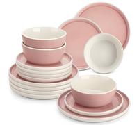 vancasso ELBA 18 Piece Dinner Set for 6, Durable Stoneware Plates and Bowls for Everyday Meals, Pink Reactive Glaze Set with Dinner Plates, Dessert Plates & Cereal Bowls, Microwave & Dishwasher Safe