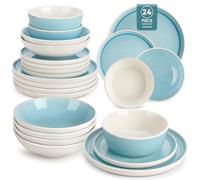 vancasso ELBA 24 Piece Dinner Set for 6, Durable Stoneware Plates and Bowls for Everyday Meals, Blue Reactive Glaze Set with Dinner Plates, Dessert Plates & Cereal Bowls, Microwave & Dishwasher Safe