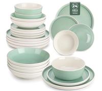 vancasso ELBA 24 Piece Dinner Set for 6, Durable Stoneware Plates and Bowls for Everyday Meals, Green Reactive Glaze Set with Dinner Plates, Dessert Plates & Cereal Bowls, Microwave & Dishwasher Safe