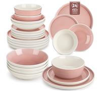 vancasso ELBA 24 Piece Dinner Set for 6, Durable Stoneware Plates and Bowls for Everyday Meals, Pink Reactive Glaze Set with Dinner Plates, Dessert Plates & Cereal Bowls, Microwave & Dishwasher Safe