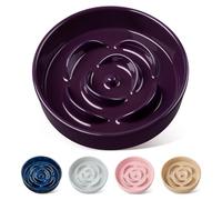 vancasso Flower Shaped Slow Feeder Dog Bowl 960ml Pet Bowl, Ceramic Puzzle Feeder for Small Dogs & Cats, Dishwasher & Microwave Safe, Ideal for Food and Water, Non-Slip & Tip-Proof; Purple; Medium