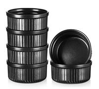 vancasso FORTE Ceramic Ramekins Set of 6, 260ml Souffle Dish for Cakes, Creme Brulee, Pudding, Dishwasher & Microwave Safe, Multi-functional Dish for Nuts, Dips, Sides, Black