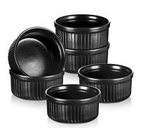 vancasso FORTE Ceramic Ramekins Set of 6, 290ml Souffle Dish for Cakes, Creme Brulee, Pudding, Dishwasher & Microwave Safe, Multi-functional Dish for Nuts, Dips, Sides, Black