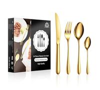 vancasso Gold Cutlery Set for 6 People,24 Piece Food-Grade Knife and Fork Sets, Mirror Polished Silverware, Include 6 Knives/6 Spoons/6 Tea Spoon, Gift Package for Wedding Housewarming