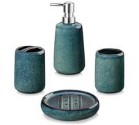 vancasso Green Bathroom Accessories Set, Ceramic Soap Dispenser and Toothbrush Holder Sets, Stoneware 4 Pcs Bathroom Sink Set for Modern Home Decor, Series Starry