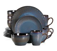 vancasso GUTO Embossed Dinner Set, Stoneware Vintage Look Dinnerware Tableware, 16 Pieces Dinner Service Set for 4, Includes Dinner Plate, Dessert Plate, Cereal Bowl and Mug