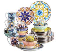 vancasso Jasmin Patterned Dinner Set - 32 Pieces Porcelain Dinnerware Set Moroccan Crockery with 10.5 inch Dinner Plate 8 inch Dessert Plate 23oz Bowl and 12oz Mug, Service for 8
