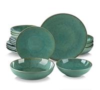 vancasso Karst Reactive Glaze Dinner Sets, Stoneware Vintage Look Green Dinnerware Tableware, 16 Pieces Dinner Service Set for 4, Include Dinner Plate, Dessert Plate, Pasta Bowl and Cereal Bowl