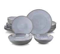 vancasso Karst Reactive Glaze Dinner Sets, Stoneware Vintage Look Grey Dinnerware Tableware, 16 Pieces Service Set 4, Include Plate, Dessert Pasta Bowl & Cereal Bowl, Karst-White
