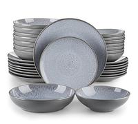 vancasso Karst Reactive Glaze Dinner Sets, Stoneware Vintage Look Grey Dinnerware Tableware, 32 Pieces Dinner Service Set for 8, Include Dinner Plate, Dessert Plate, Pasta Bowl and Cereal Bowl