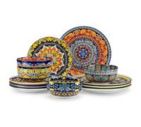 vancasso KRVI 12 Piece Dinnerware Set, Ceramic Plates and Bowls Set for 4, Bohemian Style Porcelain Dinner Set with Large Plates, Side Plates and Cereal Bowls