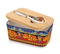 vancasso KRVI 480ml Porcelain Butter Dish with Lid, Sicilian Carnival