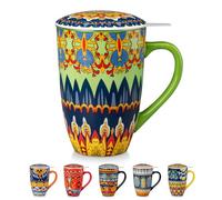 vancasso KRVI 540ml Porcelain Infuser Tea Mug with Lid, Gypsy Meadow | Bohemian Style Coffee Mug with Handle, Perfect for Loose Tea, Fruit Tea, and Flower Tea, Microwave and Dishwasher Safe