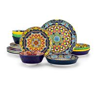 vancasso KRVI Dinner Set- 16 Pieces for 4 People, Porcelain Dinnerware Sets, Bohemian Style Plates and Bowls Set, Scratch Resistant Dinner Service Set, Microwave and Dishwasher Safe
