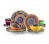 vancasso KRVI Dinner Set- 18 Pieces for 6 People, Porcelain Dinnerware Sets, Bohemian Style Plates and Bowls Set, Scratch Resistant Dinner Service Set, Microwave and Dishwasher Safe