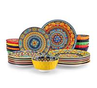 vancasso KRVI Dinner Set- 24 Pieces for 6 People, Porcelain Dinnerware Sets, Bohemian Style Plates and Bowls Set, Scratch Resistant Dinner Service Set, Microwave and Dishwasher Safe