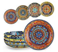 vancasso KRVI Pasta Bowls Set of 4, 1260ml Large Ceramic Soup Plates for Pasta, Salad, Ramen & Serving, Colourful Boho Dinnerware