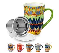 vancasso KRVI Tea Mug with Infuser and Lid, 540ml Porcelain Coffee Cup with Handle, Bohemian Style Tea Infuser Mug for Loose Tea, Fruit Tea, Flower Tea, Microwave & Dishwasher Safe, Gypsy Meadow