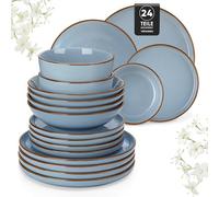 vancasso Loire Plates and Bowls Set, 24 Piece Stoneware Dinner Sets for 6 People, Kitchen Scratch Resistant Crockery Set, Elegant Tableware, Dishwasher and Microwave Safe, Blue