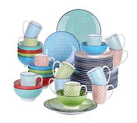vancasso Macaron Dinnerware Set 48 Pieces Porcelain Dinner Set - Multicolour Japanese Dinner Service Mediterranean Crockery with Dinner Plate, Dessert Plate, Cereal Bowl and Mug, Service for 12