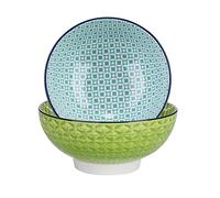 vancasso Macaron Porcelain Salad Bowls, 1200ml Deep and Large Serving Bowl, Japanese Style Bowls Set of 2 (7.3in Diameter x 3.3in High)