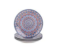vancasso Mandala Patterned 4-Piece Dinner Plate, Turquoise Ceramic Bohemian Style Porcelain Tableware, 10.5 inch Dinner/Salad/Fruit/Snack Plate(26.3 * 26.3 * 3cm)