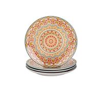 vancasso Mandala Patterned 4-Piece Dinner Plate, Yellow Ceramic Bohemian Style Porcelain Tableware, 10.5 inch Dinner/Salad/Fruit/Snack Plate(26.3 * 26.3 * 3cm)