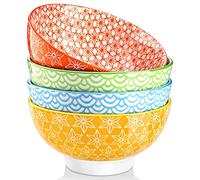 vancasso Natsuki Rice Bowl Porcelain Multi-Colour Patterned Japanese Style Crockery Cereal Bowl Serving Bowl Set of 4, Ideal for Soup/Mixing/Fruit/Noodle/Ramen/Snack