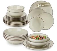 vancasso Navia 24-Piece Stoneware Dinner Set for 6, Beige Rustic Ceramic Tableware Set with Dinner Plates, Side Plates, Soup Bowls & Cereal Bowls, Dishwasher & Microwave Safe